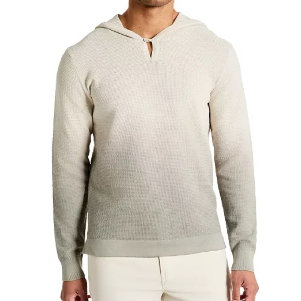 NEW Kenneth‎ Cole Tan Dip-Dyed 100% Cotton Hooded Waffle Long Sleeve Sweater